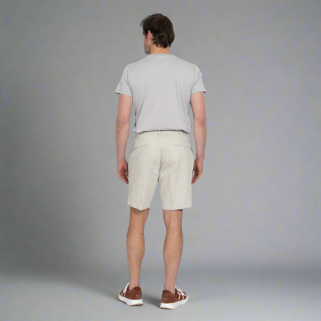Back view of the hemp shorts showing two welted rear pockets.