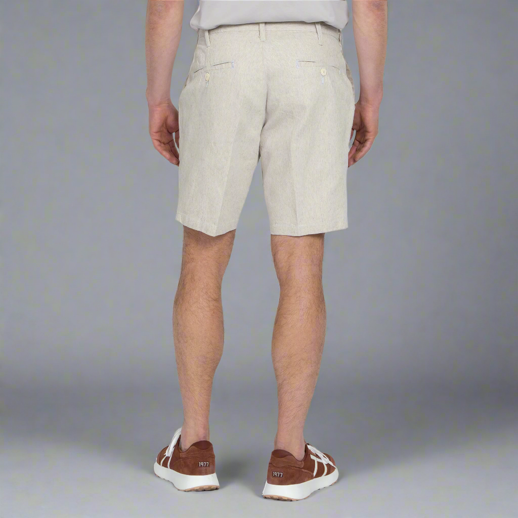 Close-up of the hemp fabric showing the natural heathering from undyed hemp fibers.
