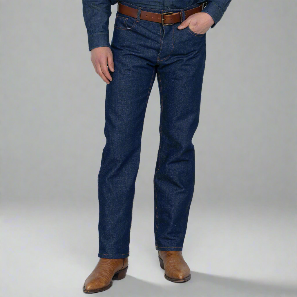Man wearing Long Ryder Model 2 boot cut jeans, full front view