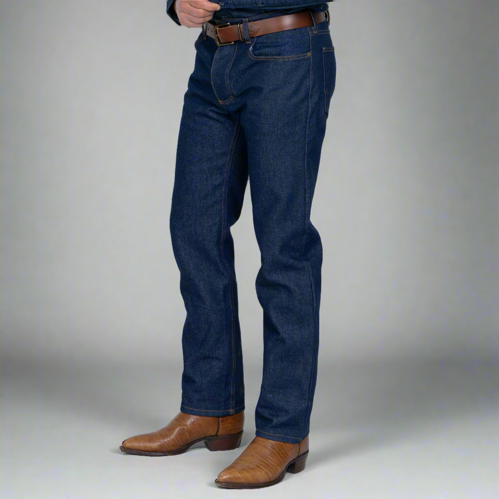 Side view of the boot cut leg on Long Ryder Model 2 jeans