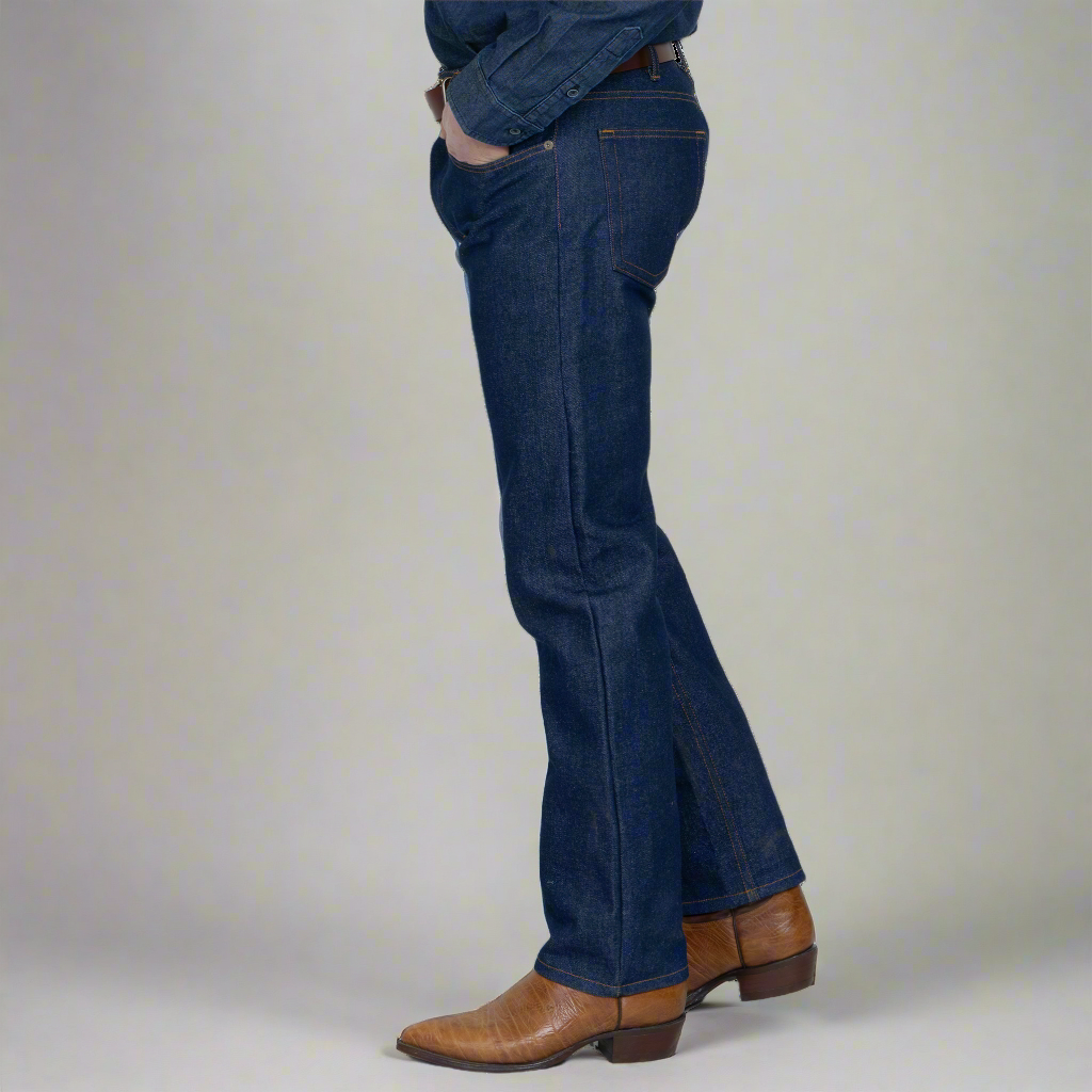 Close-up of the button fly on Long Ryder Model 2 jeans