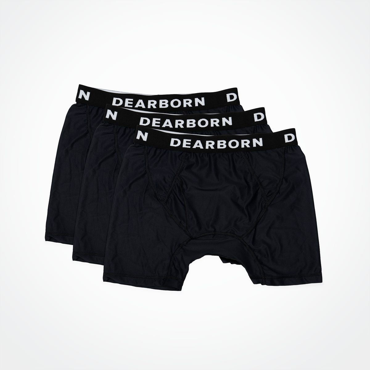 Black performance mesh boxer briefs with thick jacquard waistband, front view