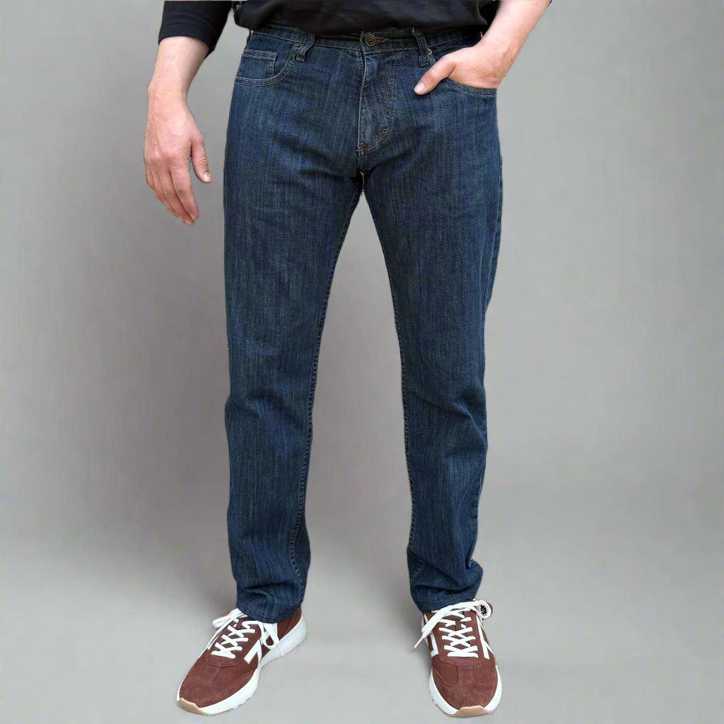 Men's Tailored Fit jeans in stone washed stretch denim, front view