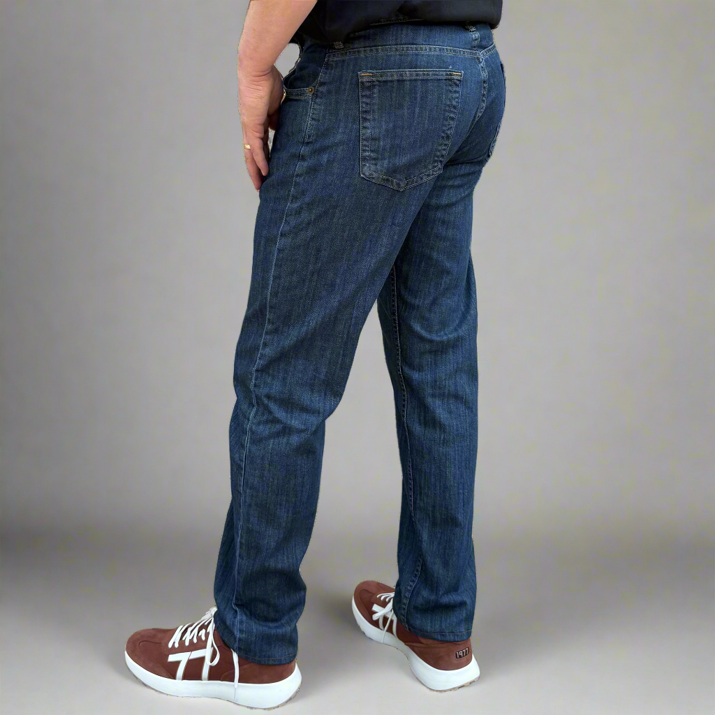 Back view of the Tailored Fit jeans showing rear pockets and leather patch