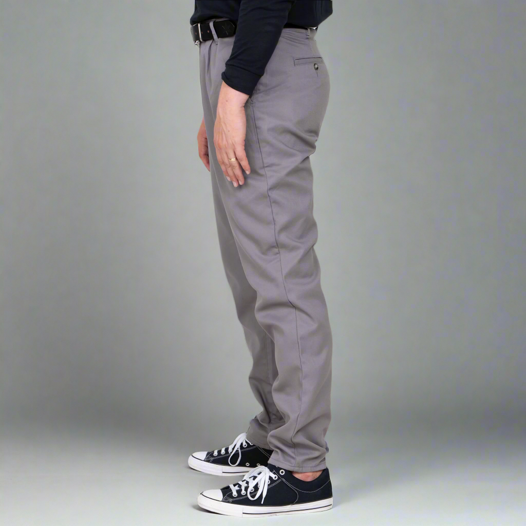 Close-up of grey brushed stretch twill fabric