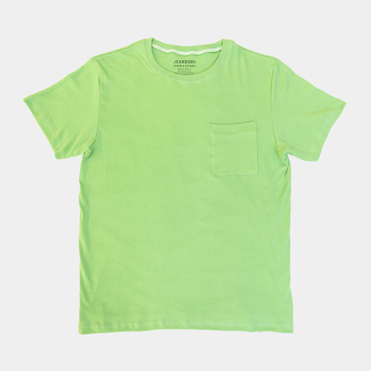 Jade green Supima cotton pocket T-shirt shown from the front with a chest pocket.