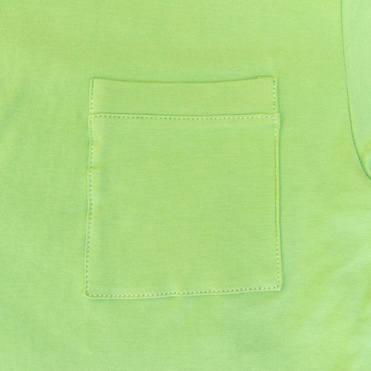 Close-up of the chest pocket and stitching on the jade Supima pocket tee.