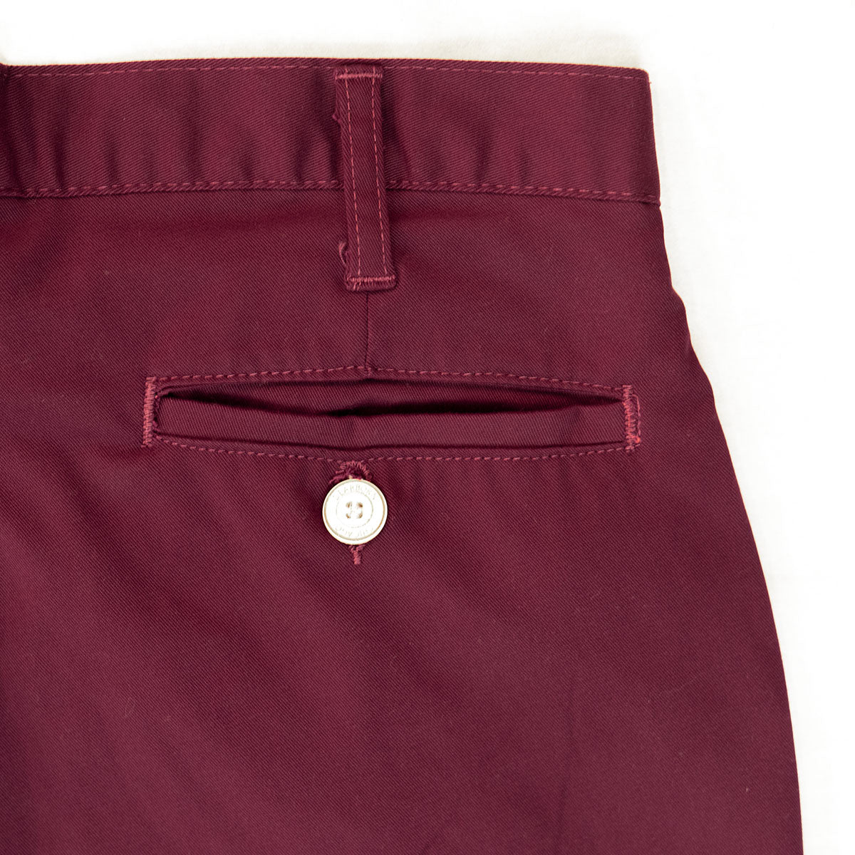 Tapered leg and 14.5 inch leg opening on wine chino pants