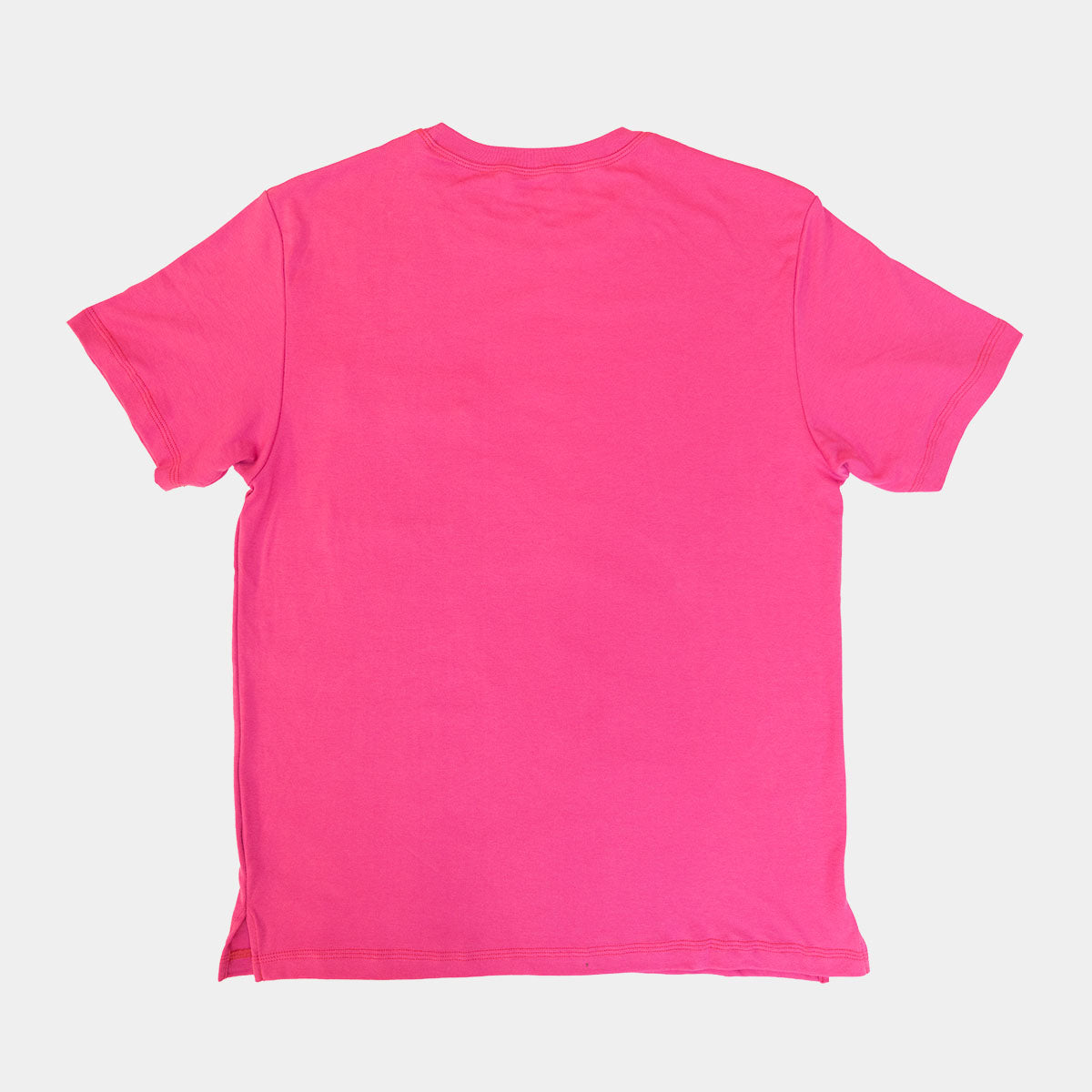 Magenta pocket t-shirt shown on a model, front
