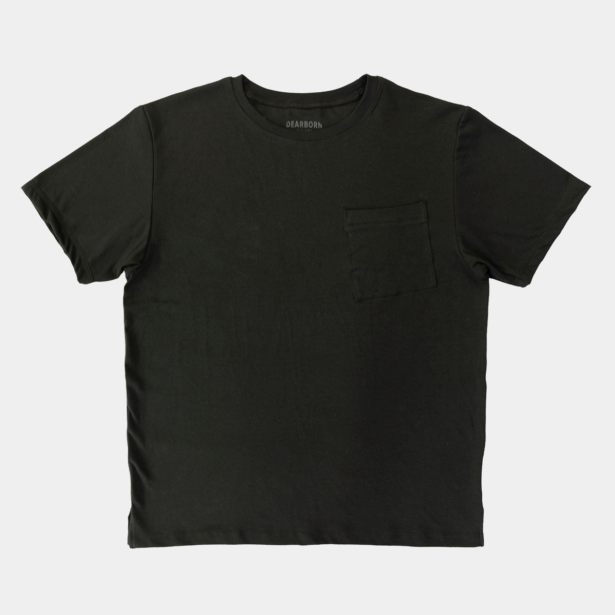 Black Supima cotton pocket T-shirt with crew neck and left chest patch pocket, shown front view.