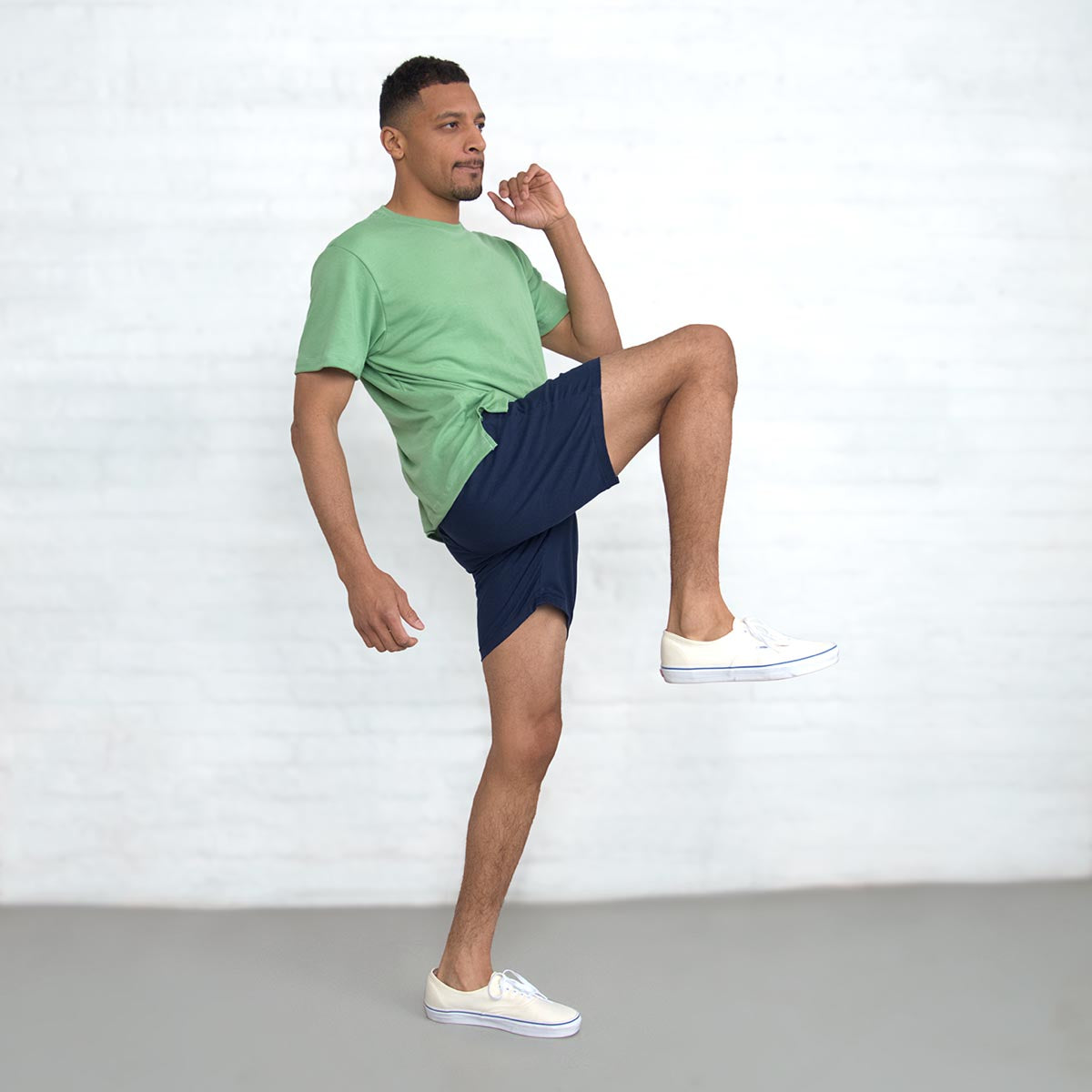 Navy chino shorts shown next to the olive and grey colorways.