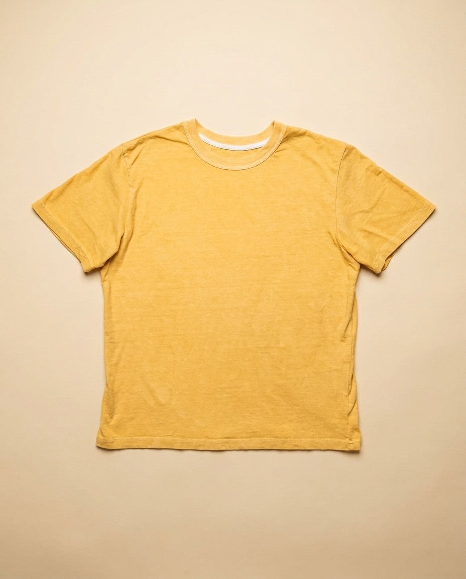 Three sunflower yellow cotton t-shirts stacked together as a 3-pack.
