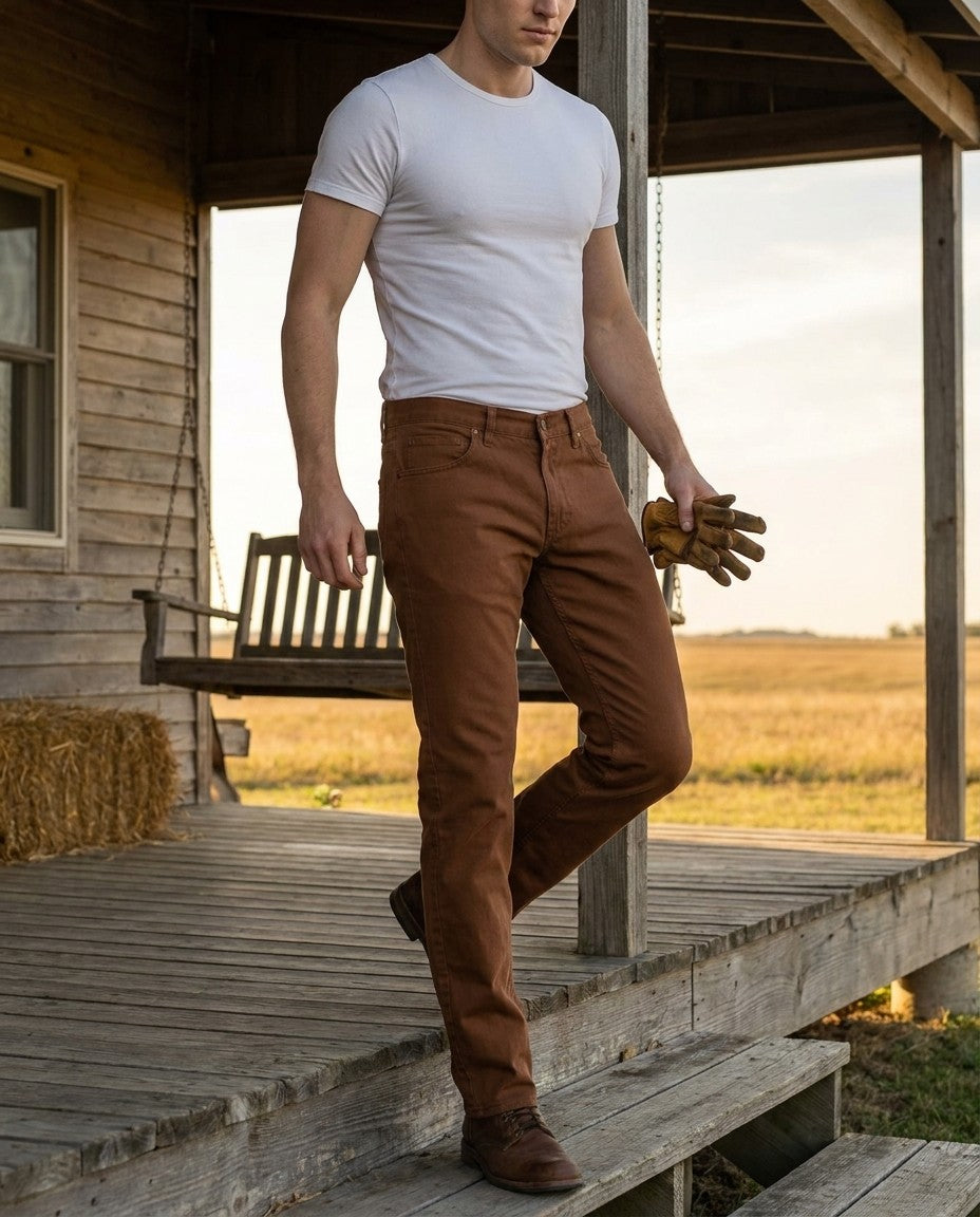 Side view of the Tailored Fit jeans showing the sleek thigh and taper below the knee.