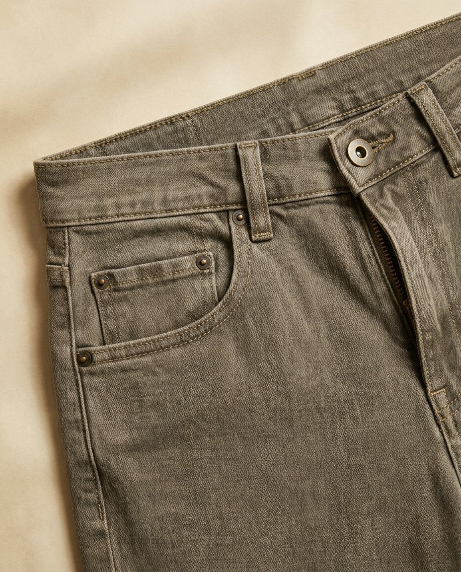 Side view of Tailored Fit jeans in Mica wash worn with a tucked shirt.