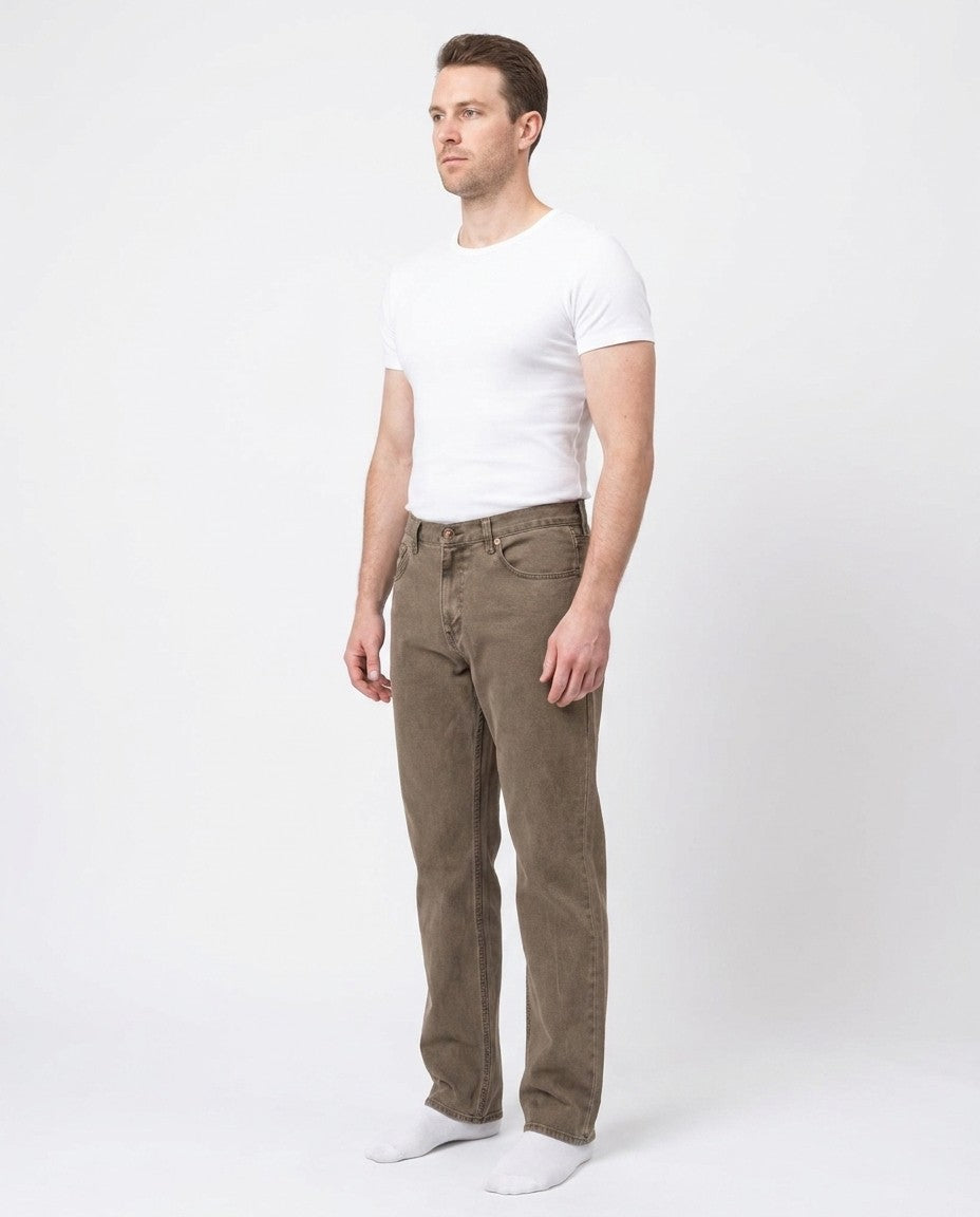 Back view of Mica wash Tailored Fit jeans showing back pockets and Horween leather patch at the waistband.