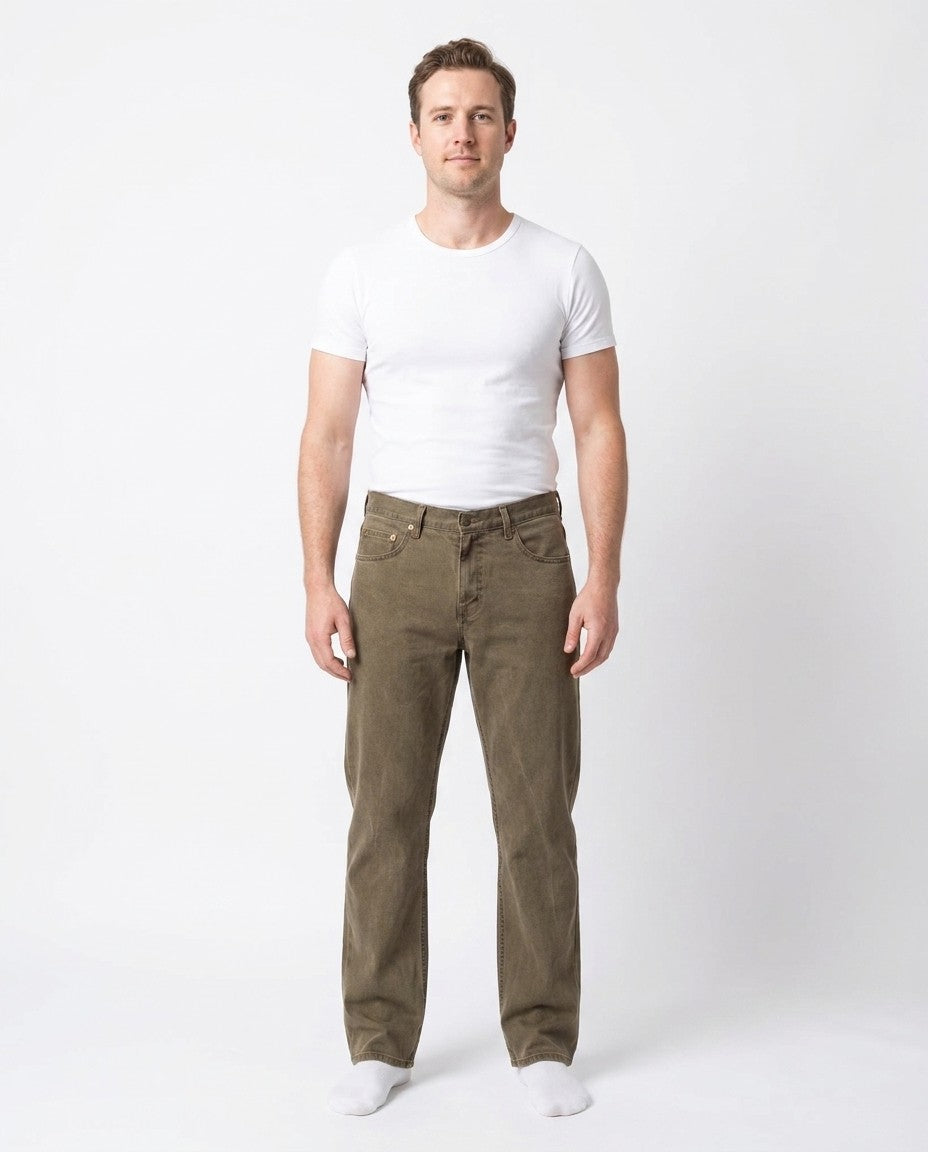 Front view of Tailored Fit men's jeans in the Mica wash, slim through the thigh and tapered below the knee.