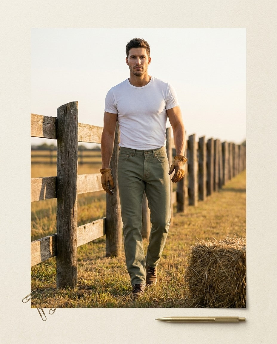 Front view of Tailored Fit Scout men's stretch jeans in a medium blue wash with five pockets.