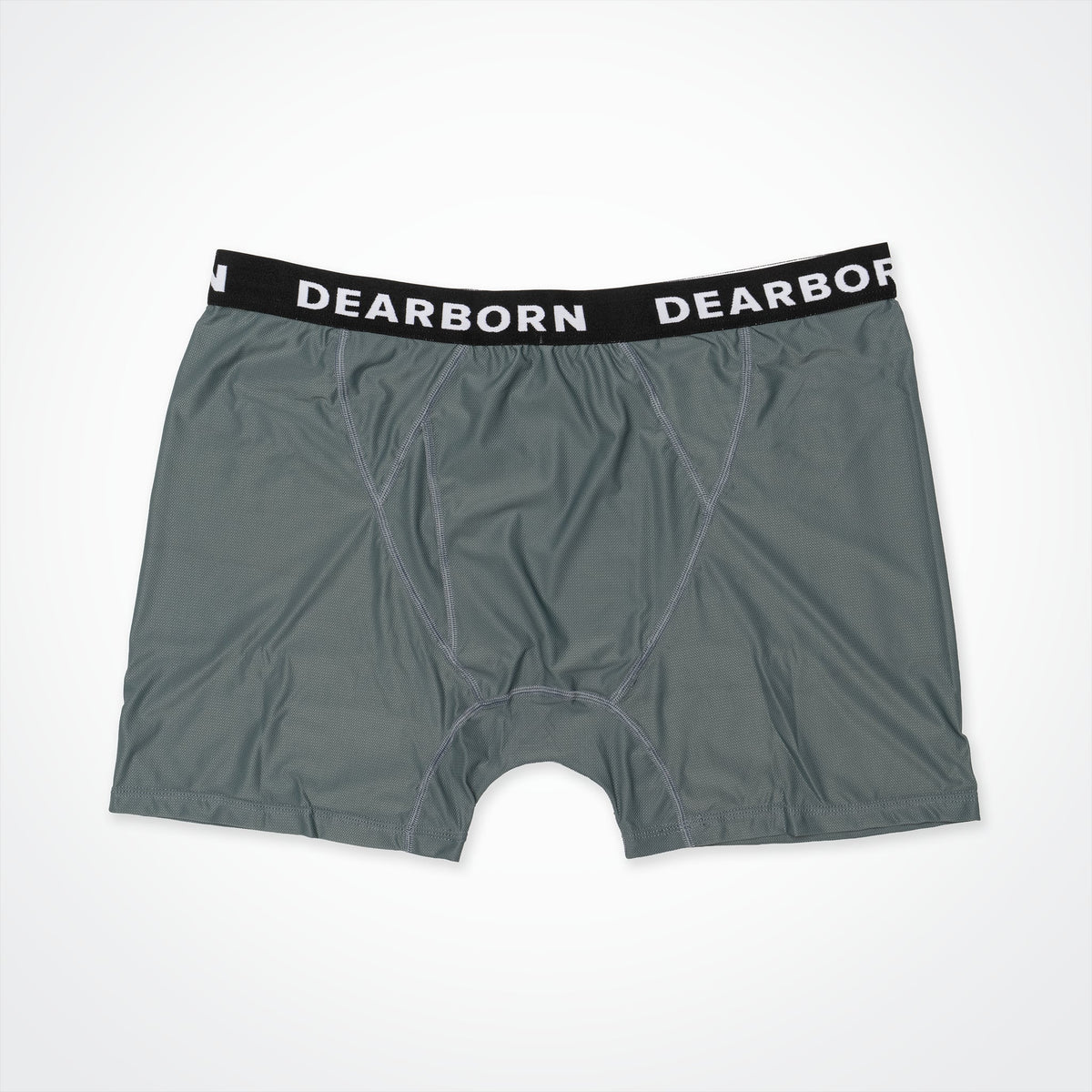 Three pairs of gray performance mesh boxer briefs stacked together as a 3-pack.