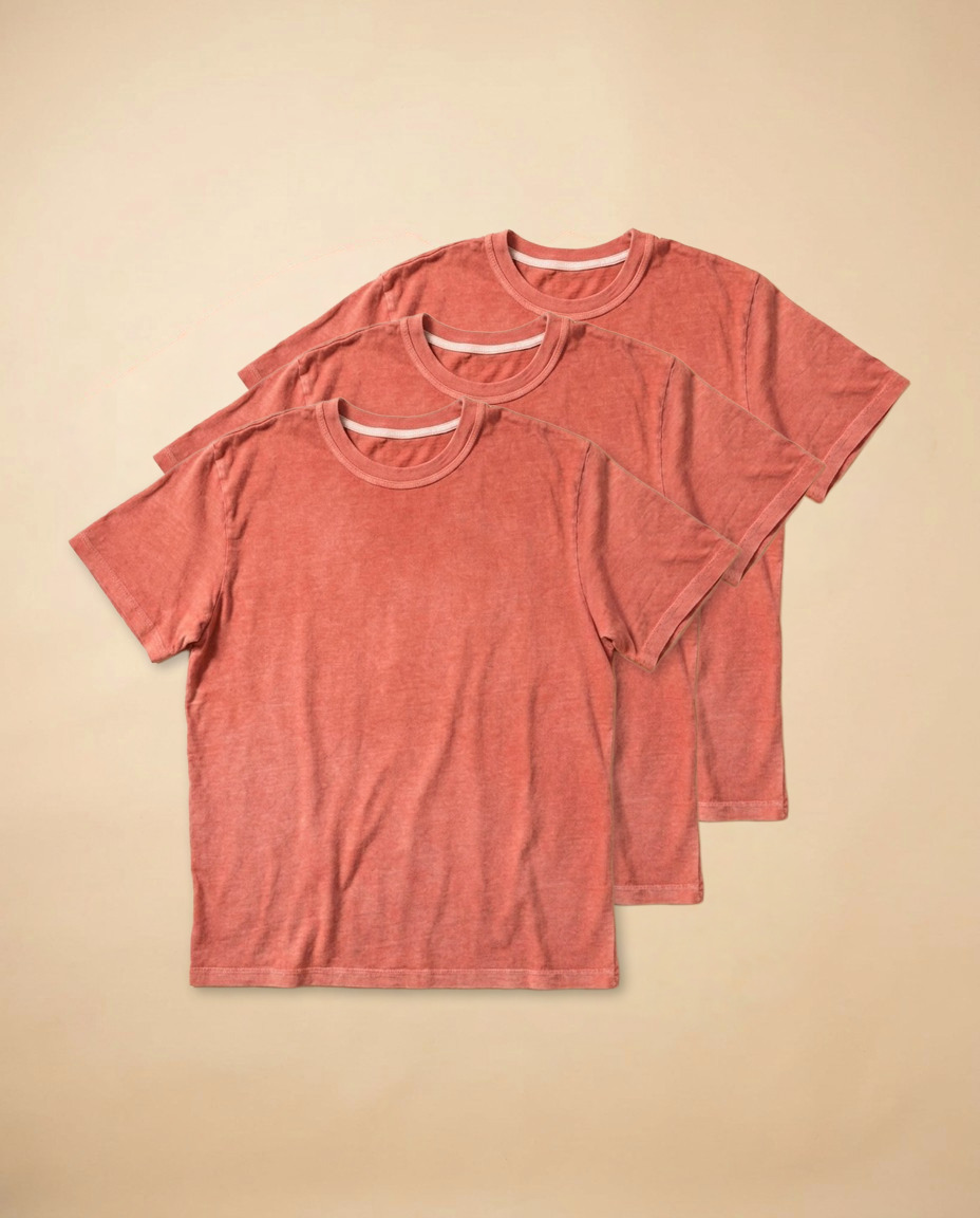 Paprika orange combed cotton t-shirt laid flat, front view with standard collar