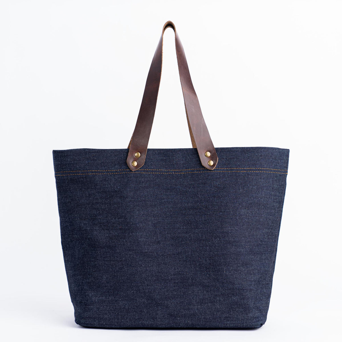 Color:Dark Brown Denim Horween Leather Tote Bag