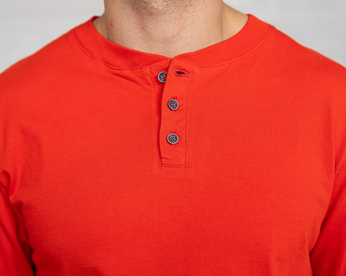 Classic Color:Bright Red Combed Cotton Henleys Mens’s Henleys