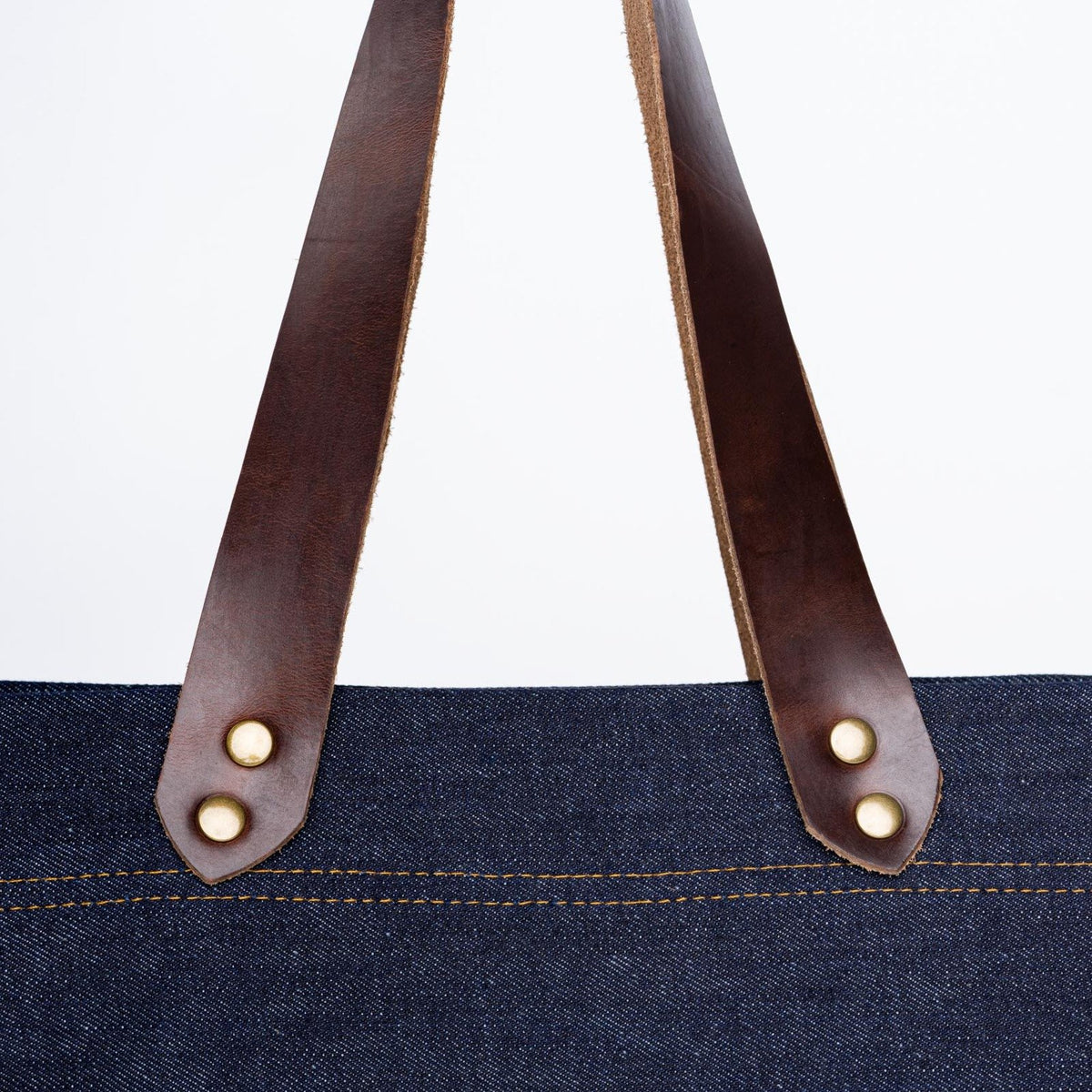 Color:Dark Brown Denim Horween Leather Tote Bag