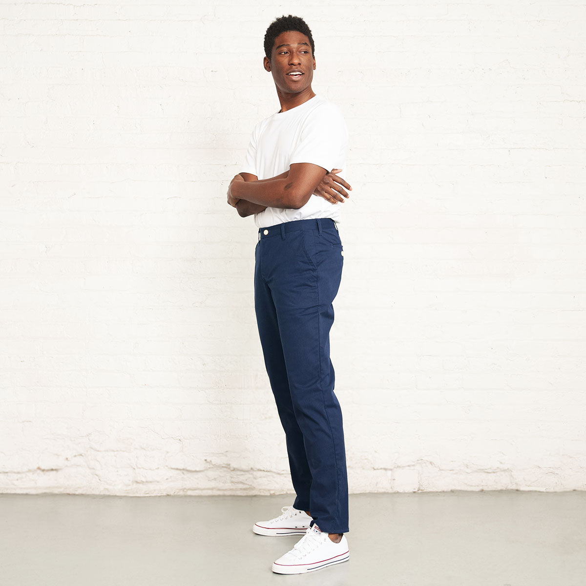 Waistband detail with branded Italian button and YKK America zipper.