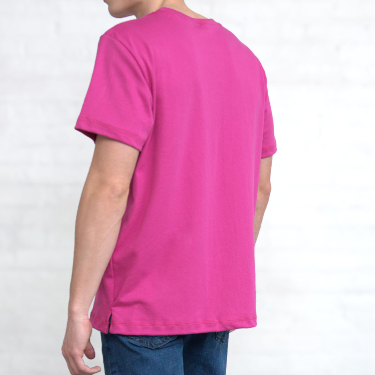 Back view of the magenta Supima cotton t-shirt