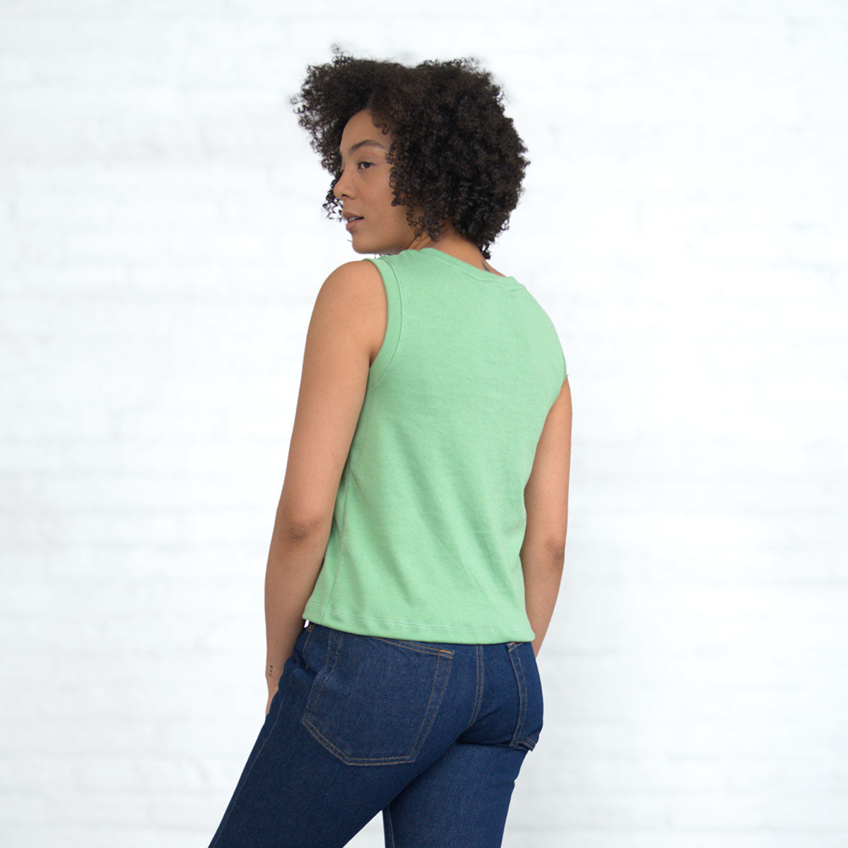 Back view of the jade sleeveless crop tank