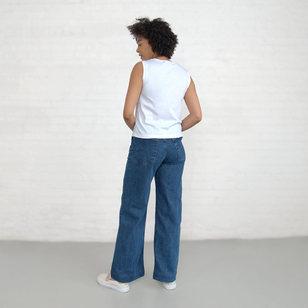 Horween leather patch at the back waistband of the jeans