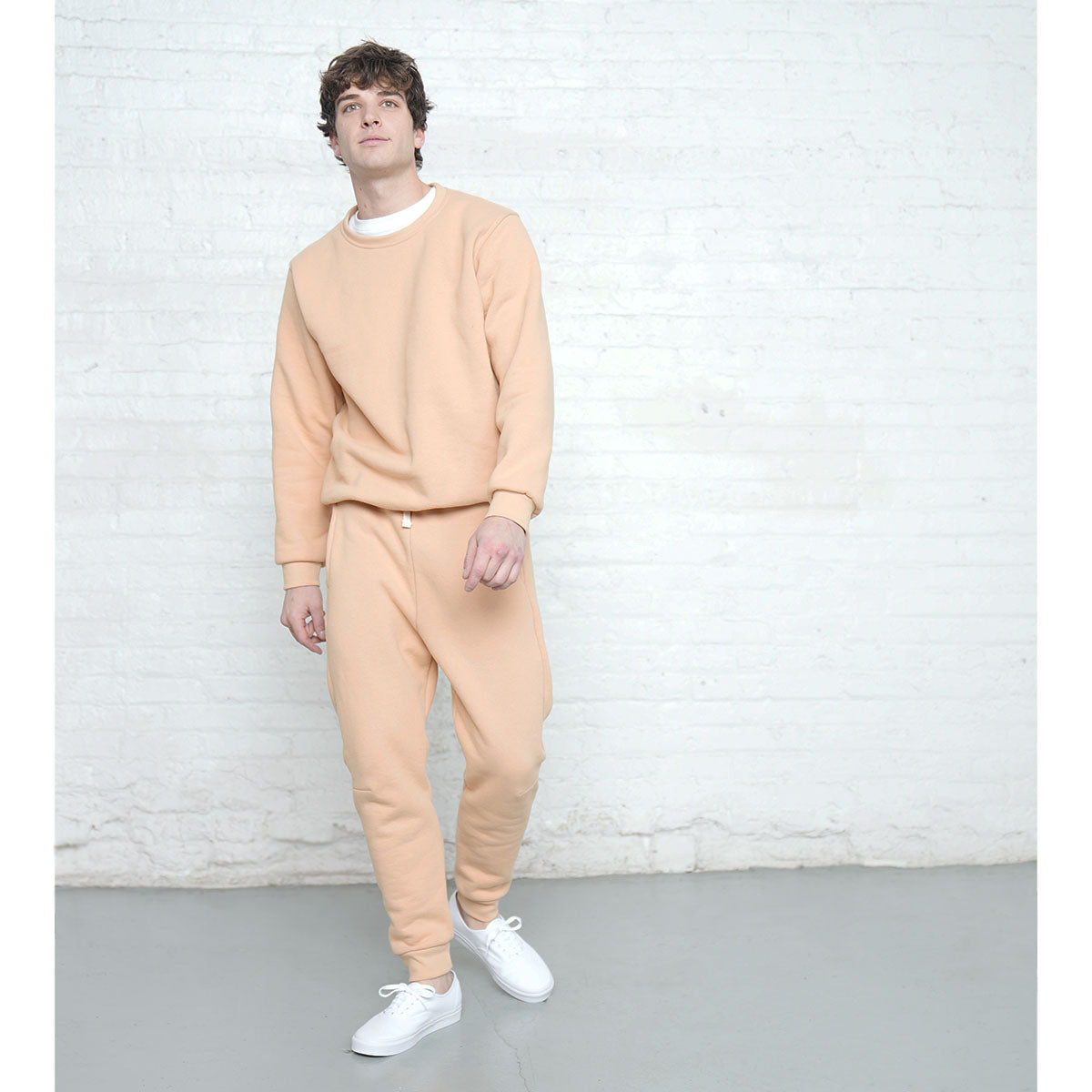 Dune sweatpants worn full length, showing cuff at the ankle