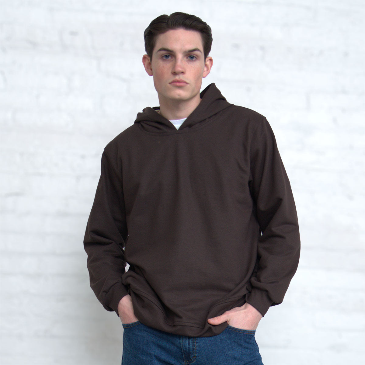 Back view of the Spring Hoodie showing the hood and shoulder seams