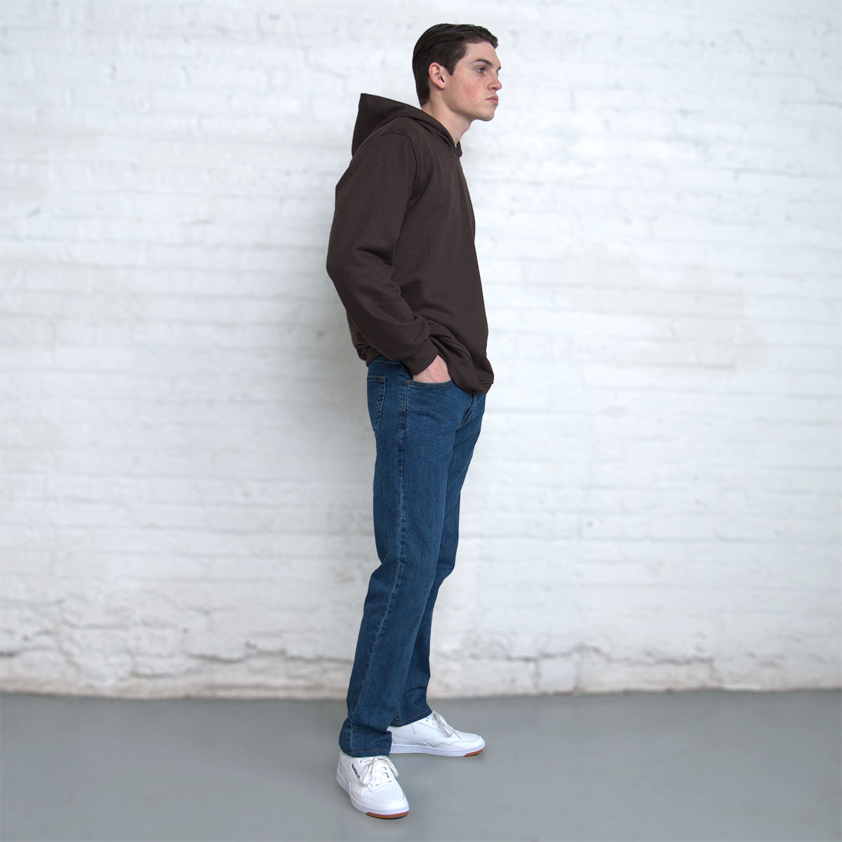 Spring Hoodie worn with the hood down over a t-shirt