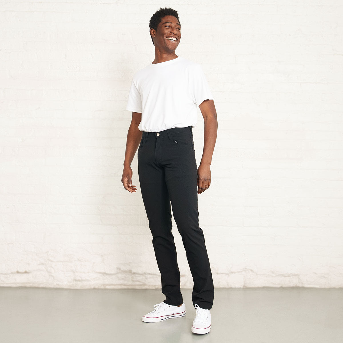 Horween leather patch on the back waistband of the black pants
