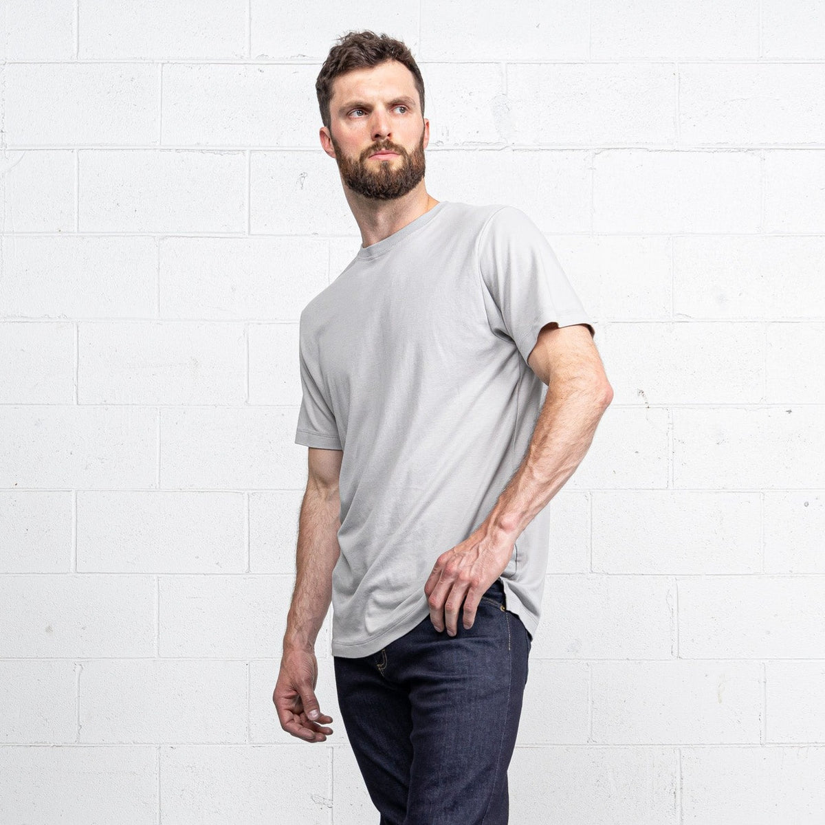 Back view of the grey classic Supima t-shirt