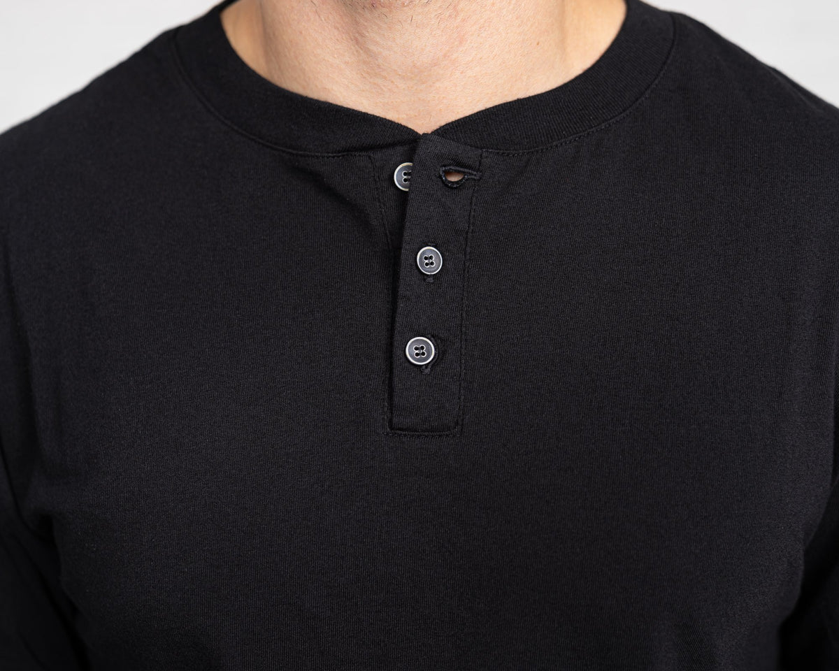 Classic Color:Black Combed Cotton Henleys Mens’s Henleys