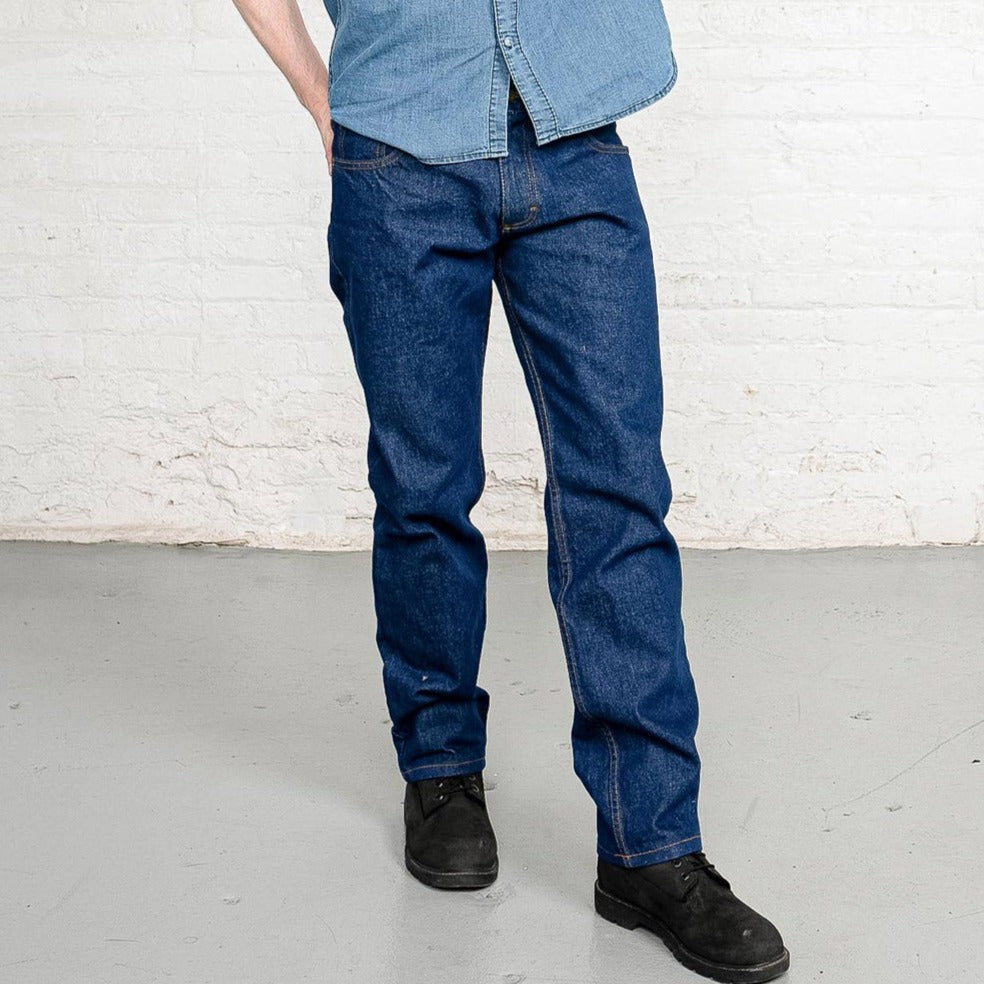 Men's Tailored Fit dark wash jeans in 100% cotton denim, front view